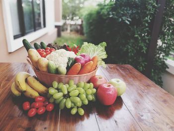 Close-up of fruits and vegetables on table