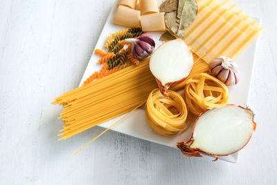 High angle view of food on table