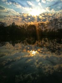 Scenic view of lake against sky during sunset