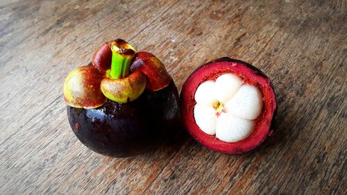 High angle view of fruits on table