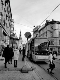 People walking on city street