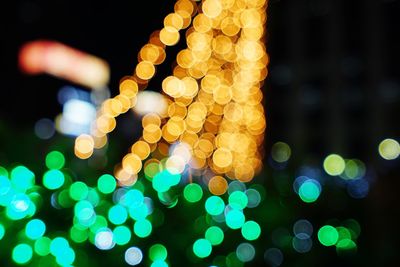 Close-up of illuminated christmas tree at night