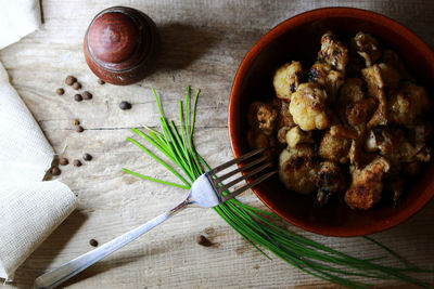 Close-up of food in plate on table