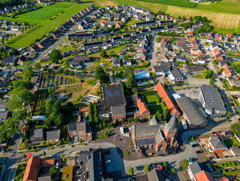 Sint-lenaarts, brecht, antwerp, belgium,  aerial view of the late gothic church of saint leonardus 