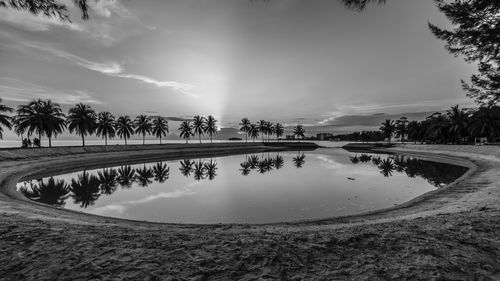 Scenic view of lake against sky during sunset