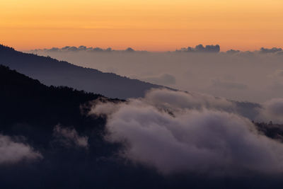 Scenic view of mountains against sky during sunset
