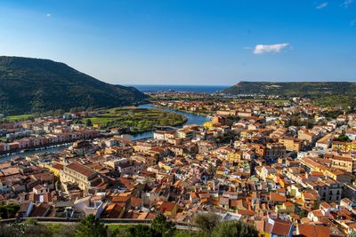 High angle view of townscape against sky