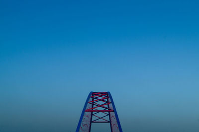 High section of rollercoaster against clear sky