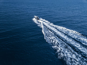 Aerial shot of a luxury motor yacht