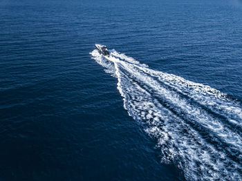 High angle view of sailboat in sea