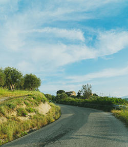 Road by trees against sky