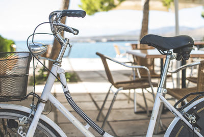 Bicycle parked in basket