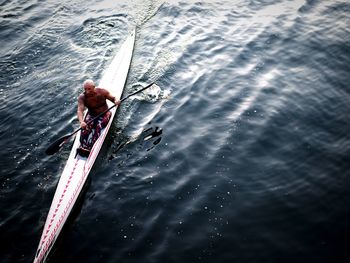 High angle view of man in boat