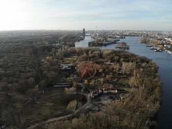 High angle view of buildings in city