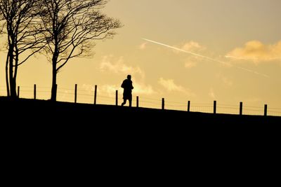 Silhouette man standing against sky during sunset