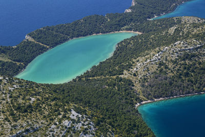 High angle view of sea and mountains