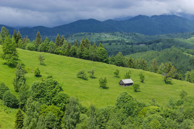 Scenic view of landscape and mountains against sky