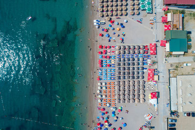 Jaz beach near budva, montenegro, europe. aerial view of adriatic sea