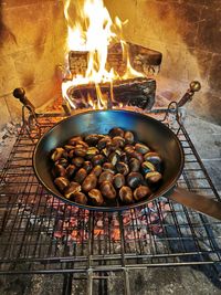 Close-up of meat on barbecue grill