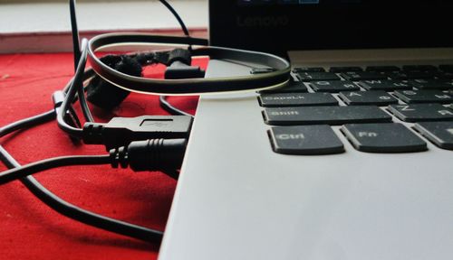 Close-up of laptop on table