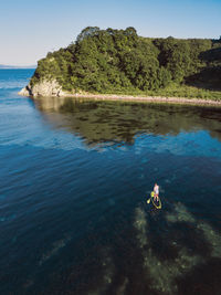 Aerial view of sup surfer, primorsky region, russia