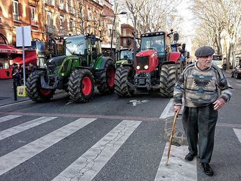 Man on road in winter