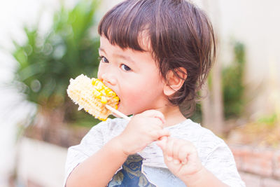 Close-up of girl blowing flowers