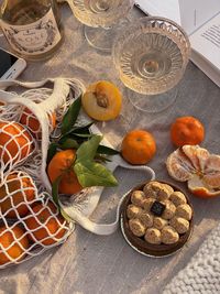 High angle view of fruits on table