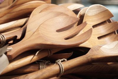 Close-up of wooden forks and spoons