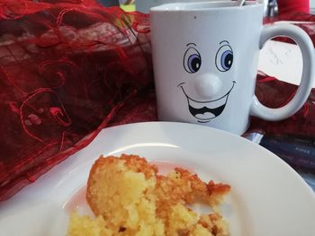 Close-up of breakfast served on table