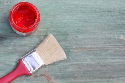 High angle view of paintbrushes on table