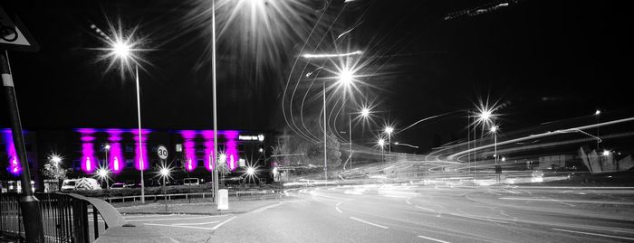 Light trails on road at night