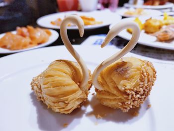 Close-up of dessert in plate on table