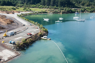 High angle view of road by sea