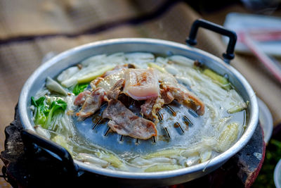 High angle view of meal served in bowl