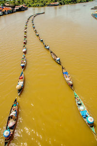 High angle view of boat in lake