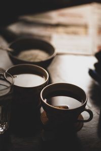 High angle view of black coffee on table