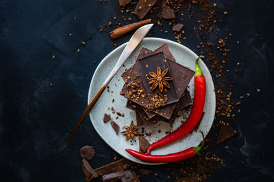 High angle view of dessert in plate on table