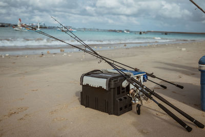 High angle view of boat on beach