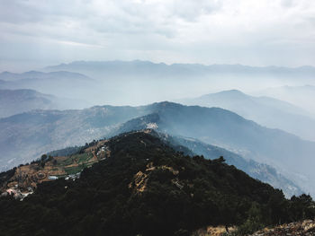 High angle view of mountains against sky