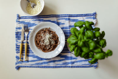 High angle view of food on table