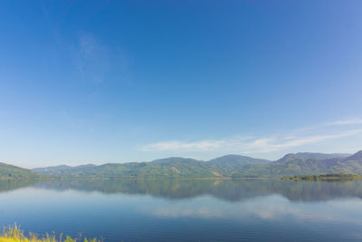 Scenic view of lake against blue sky