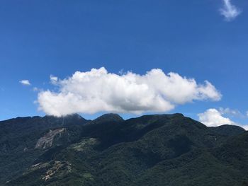 Scenic view of mountains against blue sky