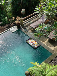 High angle view of boats in sea