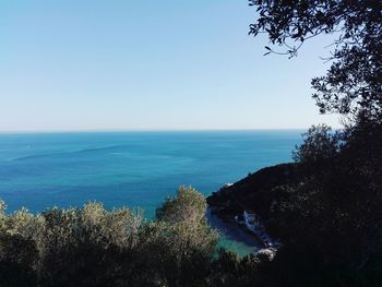 Scenic view of sea against clear sky