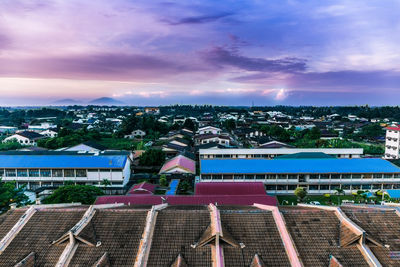 Aerial view of buildings against sky