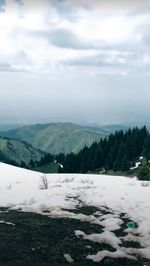 Scenic view of snowcapped mountains against sky