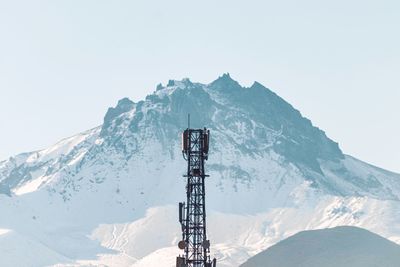 Scenic view of snowcapped mountains against clear sky