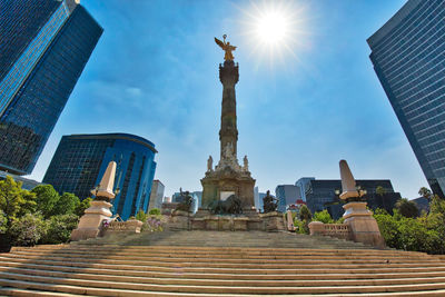 Low angle view of statue of historic building against sky