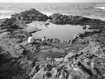 High angle view of rocks on beach